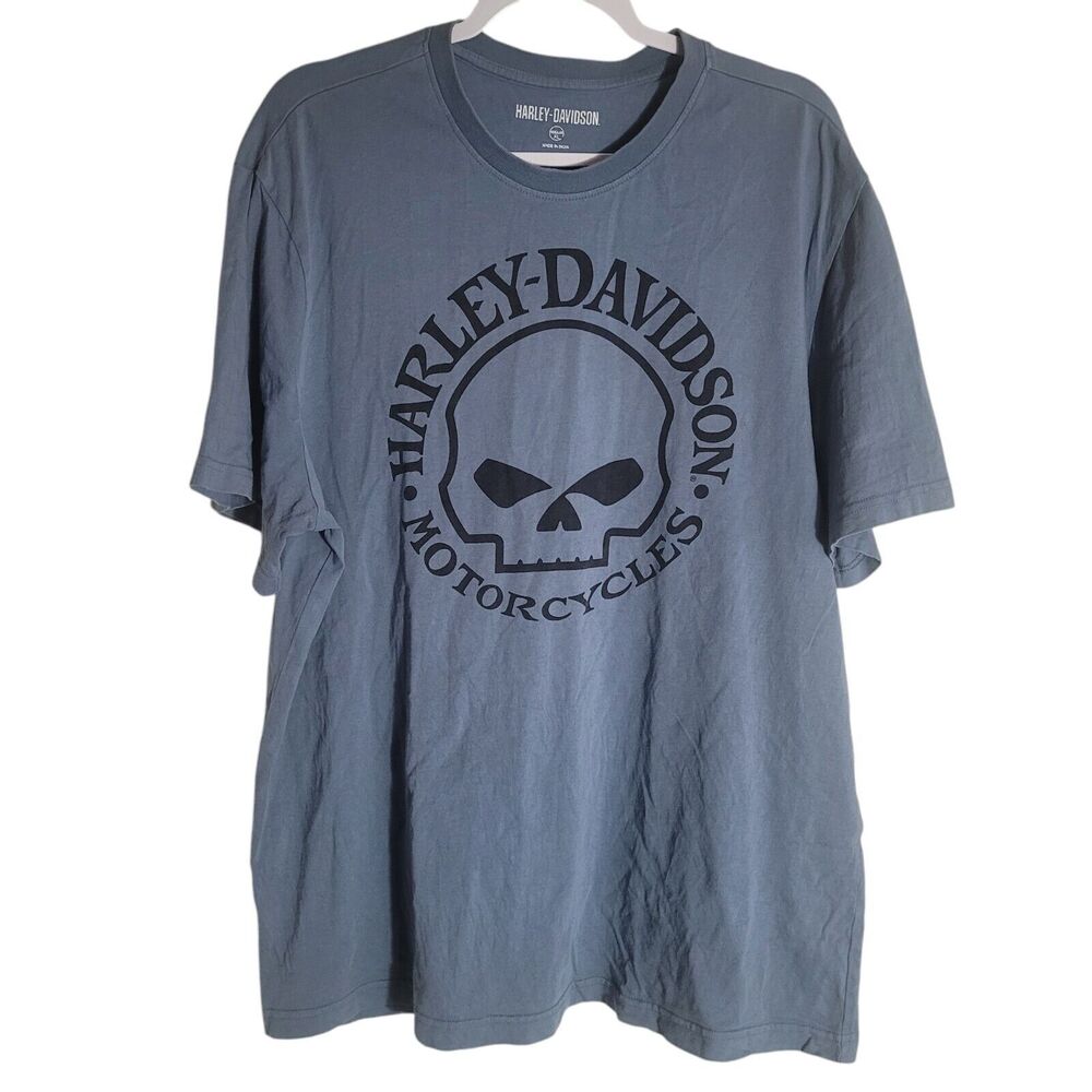 Harley Davidson Motorcyles Tee Shirt Size XL Blue Skull Moto Grunge Biker Casual